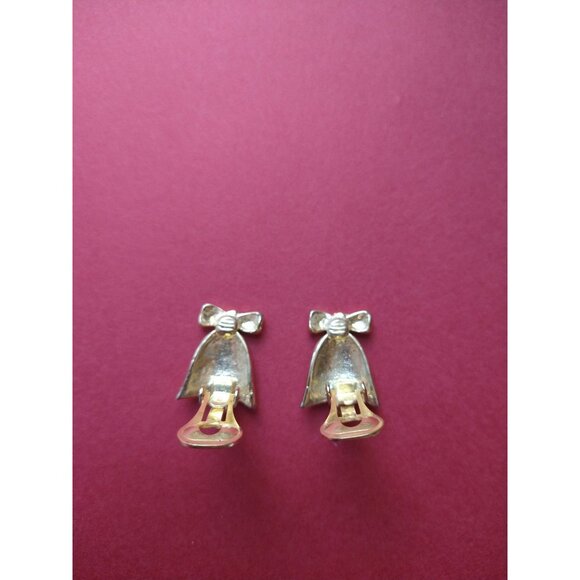 Vintage Christmas Bell Clip On Earrings Holiday Retro Estate Jewelry - Picture 6 of 8